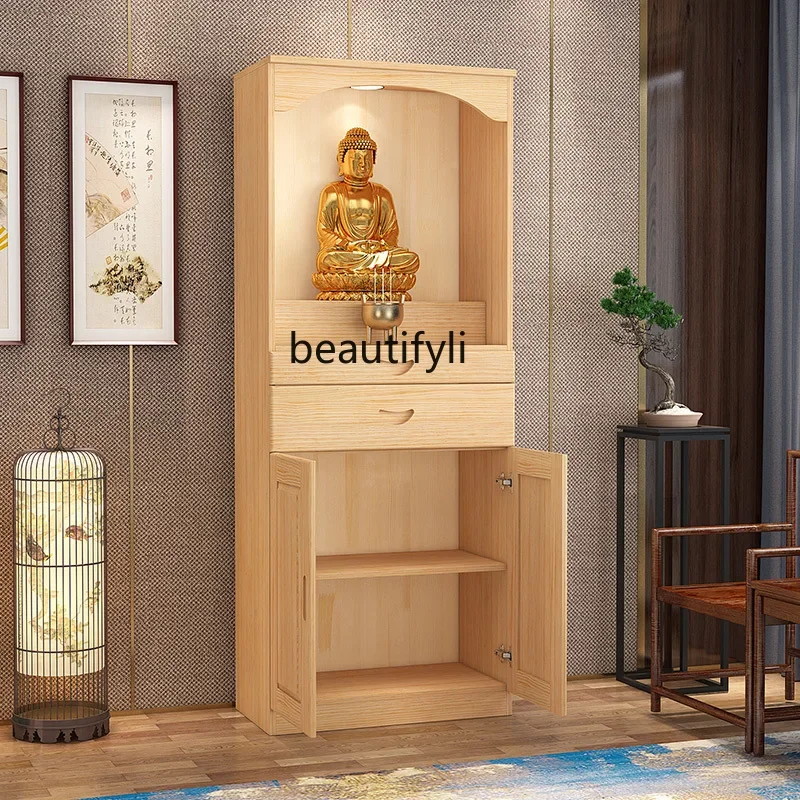 Solid WoodBuddha Shrine Altar Altar Pine Buddha Cabinet God of Wealth Guanyin Statue Guan Gong Clothes Closet Shrine Modern Home