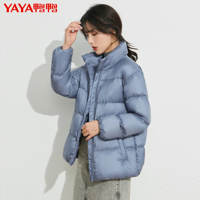 YAYA Winter Duck Down Jacket Women Ultra Light Down Coat Casual Loose Stand-Up Collar Clothes Waterproof Windproof Warm Outwear