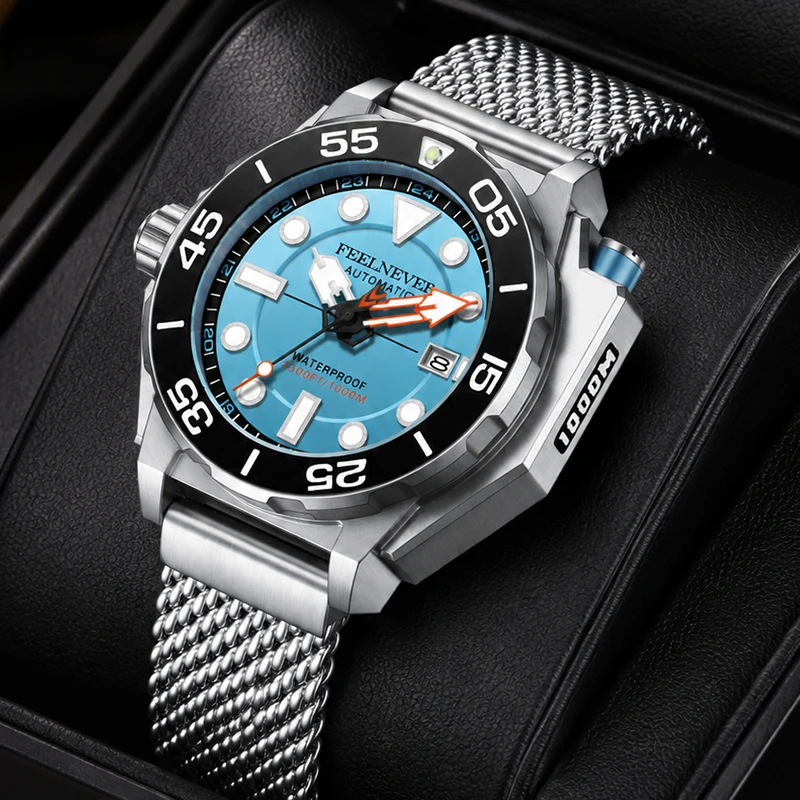 FEELNEVER New Automatic Watches for Men Top Brand Luxury Sapphire Diver Mechanical Wristwatch Male Clock Relogios Masculino+BOX view 6