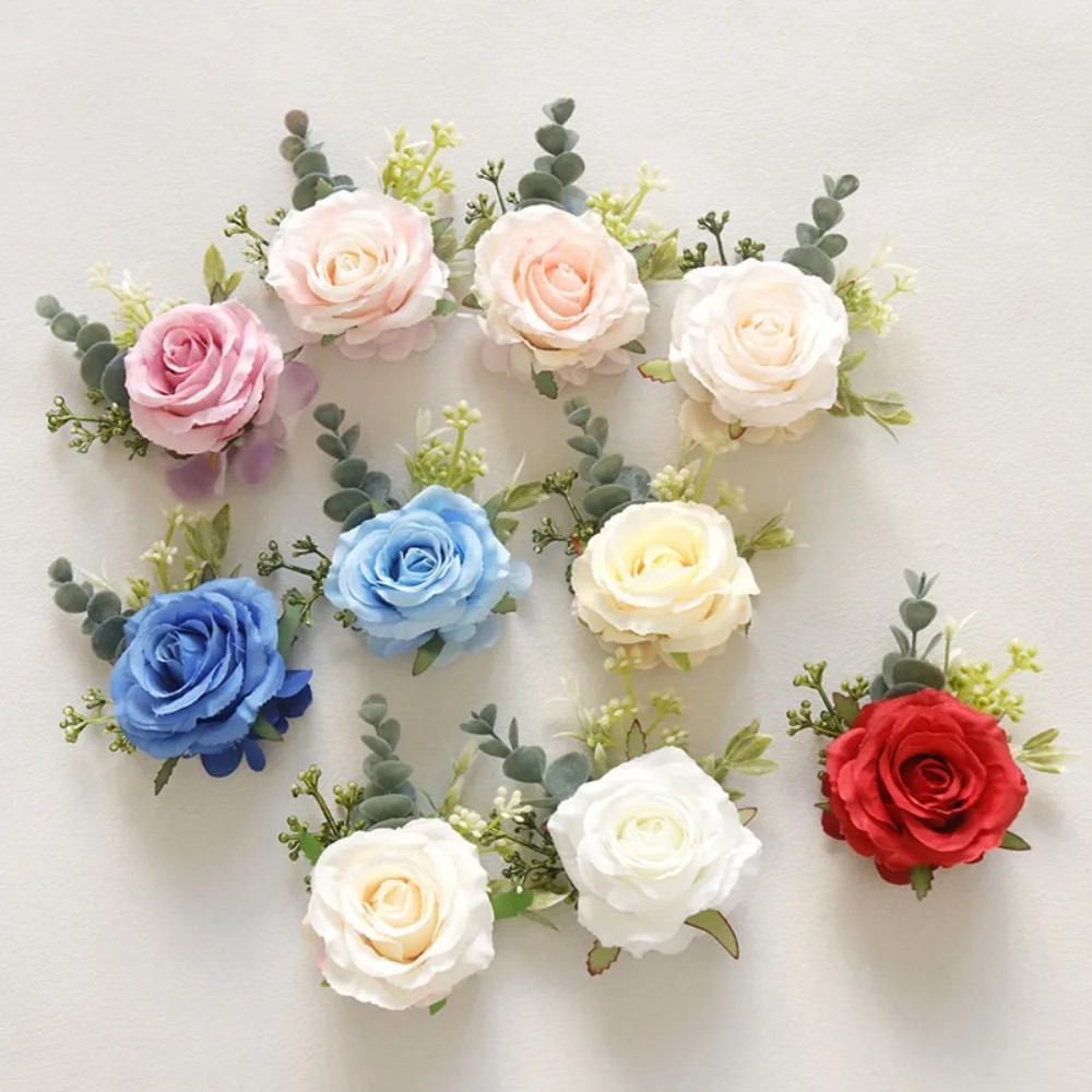 ホワイトブートニア 男性用 新郎 花婿の付添人 ベストマン ゲスト ブートニア 造花 シルク ローズ 結婚式 プロム セレモニー用