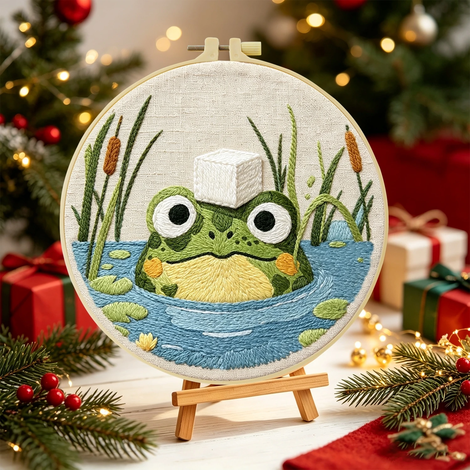 1 Set Eiswürfel-Frosch DIY-Stickerei-Set für Anfänger, Stickerei-Starter-Kit, Kreuzstich-Kunstgeschenk, Handarbeits-Bastelset – Detail 4