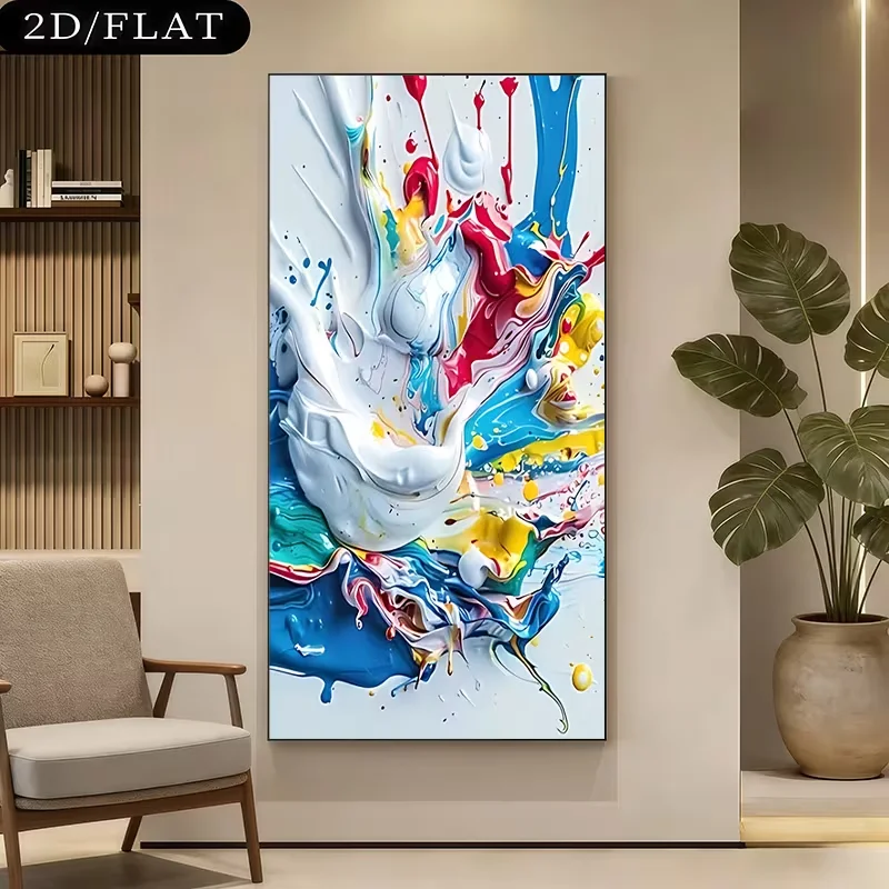 2D Flat, 2D Flat, 2D Flatwall Decor 1pc Frameless Canvas Painting 1pc Frameless Canvas, Frameless, Modern Splatter Colorful Pain