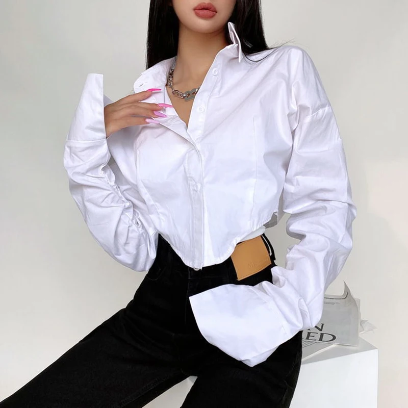 Korean Blue Women Shirt Sweet Preppy Style Slim Long Sleeve Female Blouse Spring New Fashion All Match Button Ladies Crop Tops