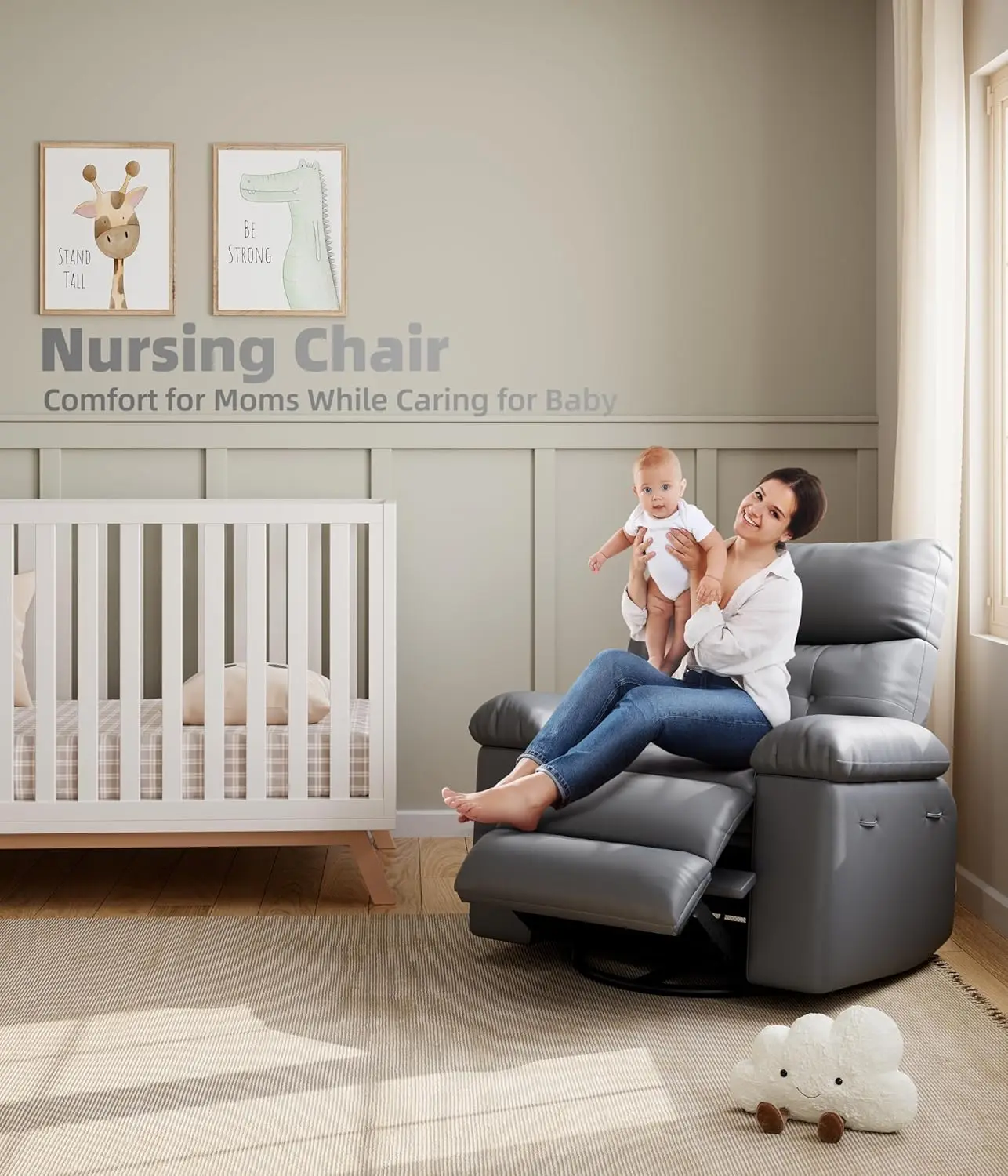 

Garvee Oversized Recliner Dining Chair with Heat and Massage, Manual Extra-Large PU Leather Seat, 1.5X Thicker Foam Cushion Armchair, Grey