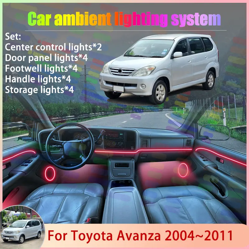 

For Toyota Avanza MK1 F600 2004~2011 Daihatsu Xen 2/18 in 1 Car Atmosphere Light Lamp RGB Shade Ensemble Streamer Atmosphere Set