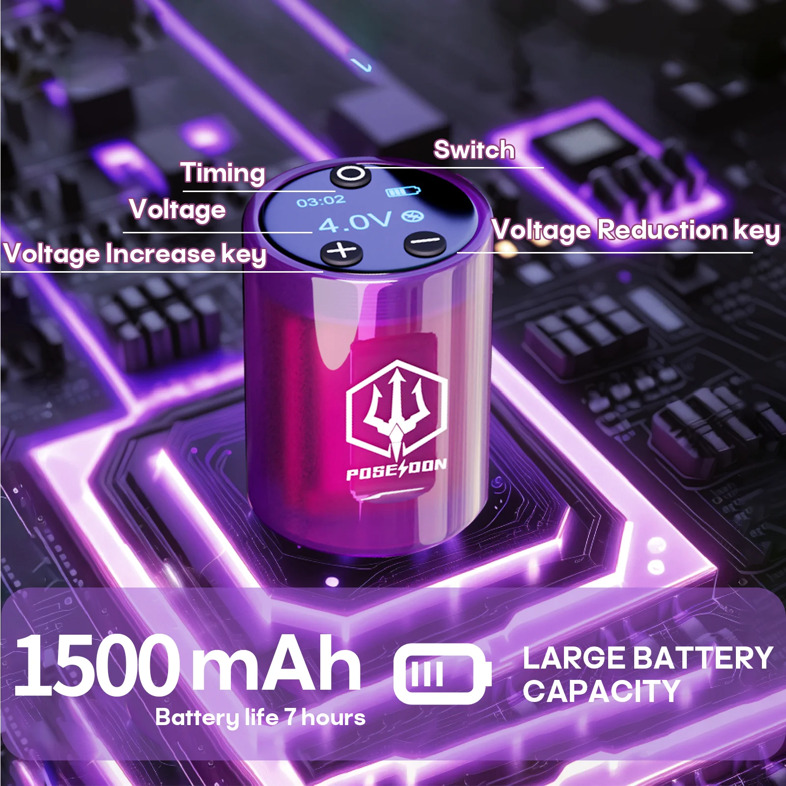 طقم الوشم POSEIDON طقم مسدس الوشم عالي الطاقة لمجموعة ماكينة الوشم الدائم طقم الوشم اللاسلكي لإمداد الطاقة #5