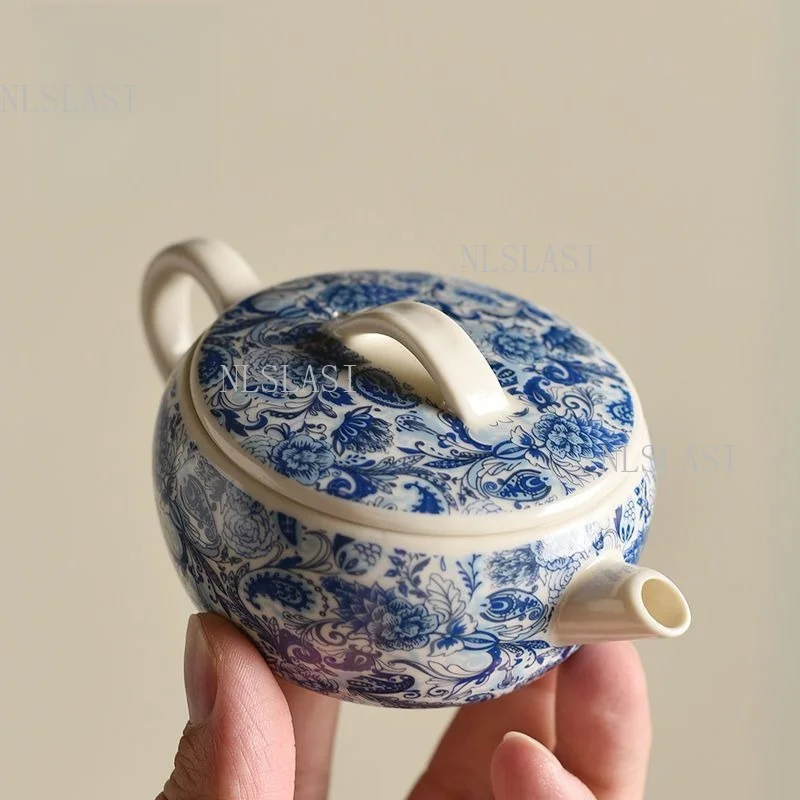 Image of 100ml Retro Schlichte Weiß-Blaue Blumen-Hanwa-Teekanne, Traditionelle Chinesische Porzellan-Teekanne, Kleine Teekanne für Zuhause, Kung-Fu-Tee-Set Zubehör