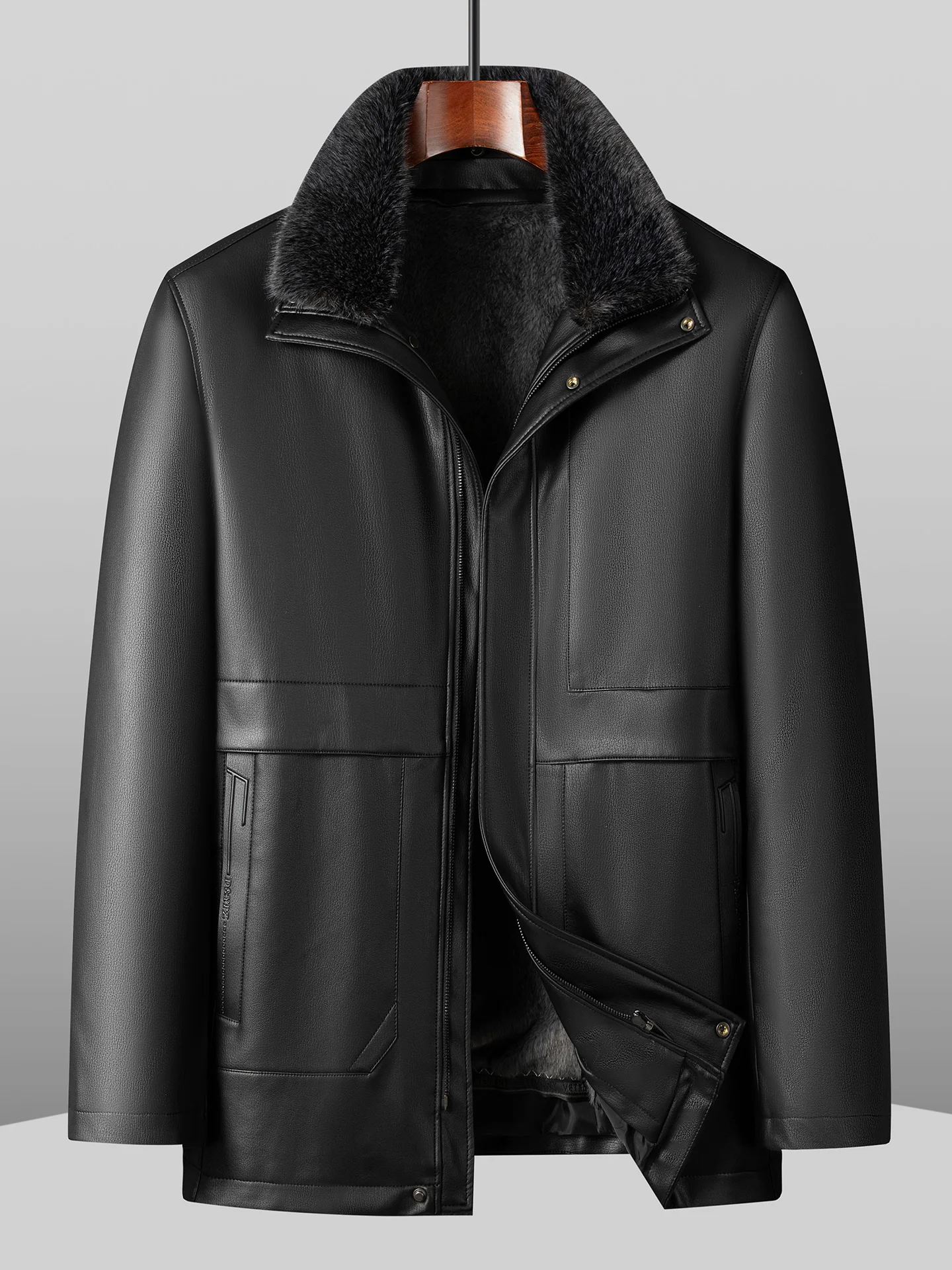 

Утепленная зимняя кожаная куртка для мужчин на флисовой подкладке со съемным внутренним слоем, большие размеры, повседневный модный городской стиль, застежка-молния