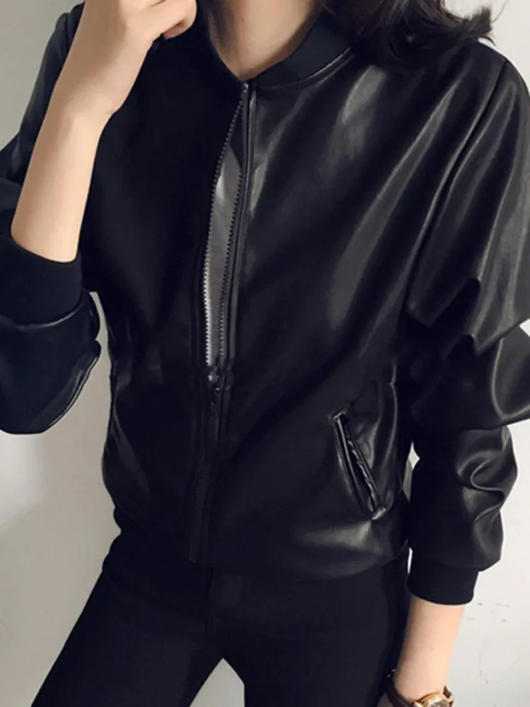

Korean Chic Fashion Zipper Short PU Leather Jacket Street All Match Long Sleeve Top Coat Women 2024 Spring Autumn X732