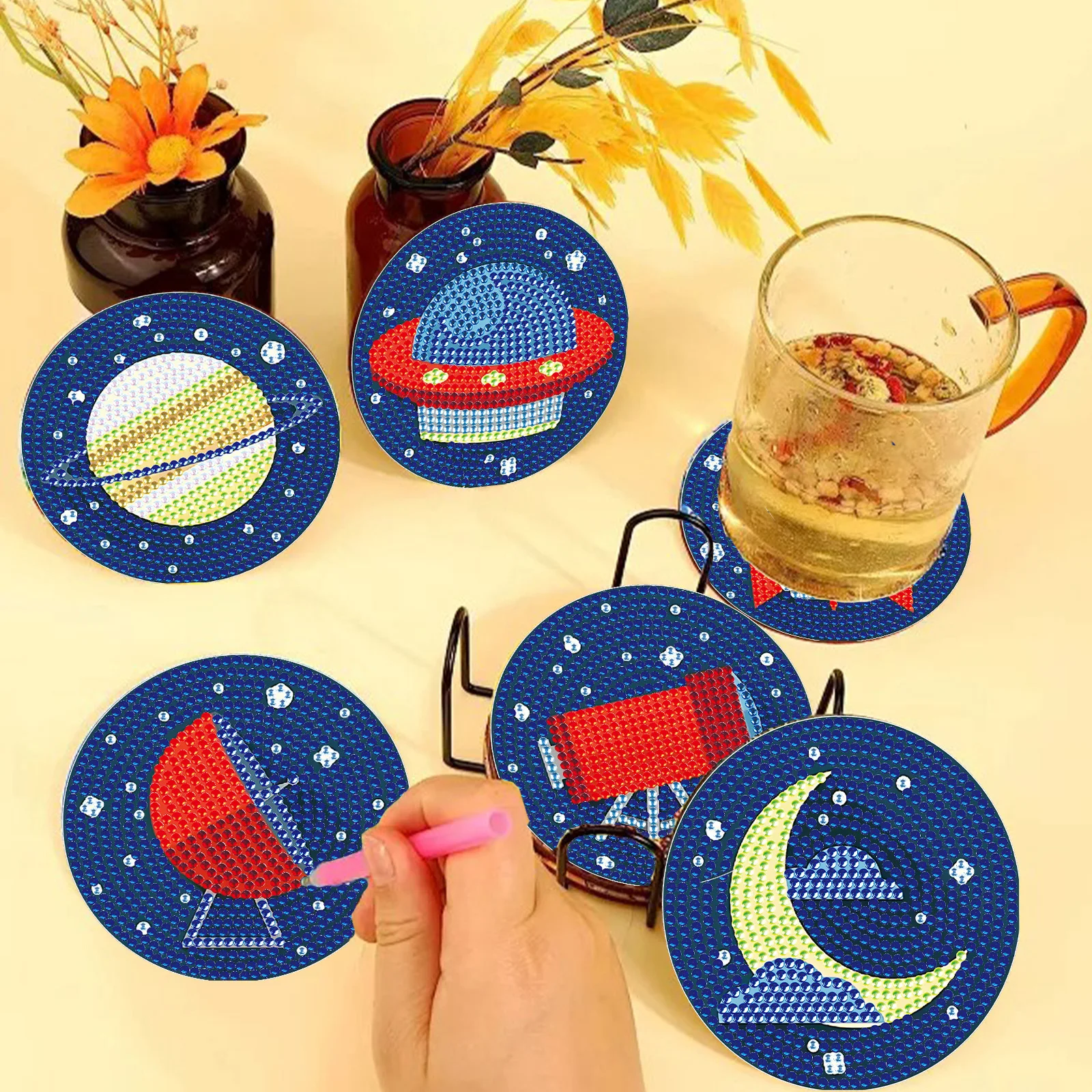 Mystery Surprise Gift Box,Random Diamond Painting Coaster Round Diamond Anti Slip and Heat Resistant table decor handmade Gift view 6