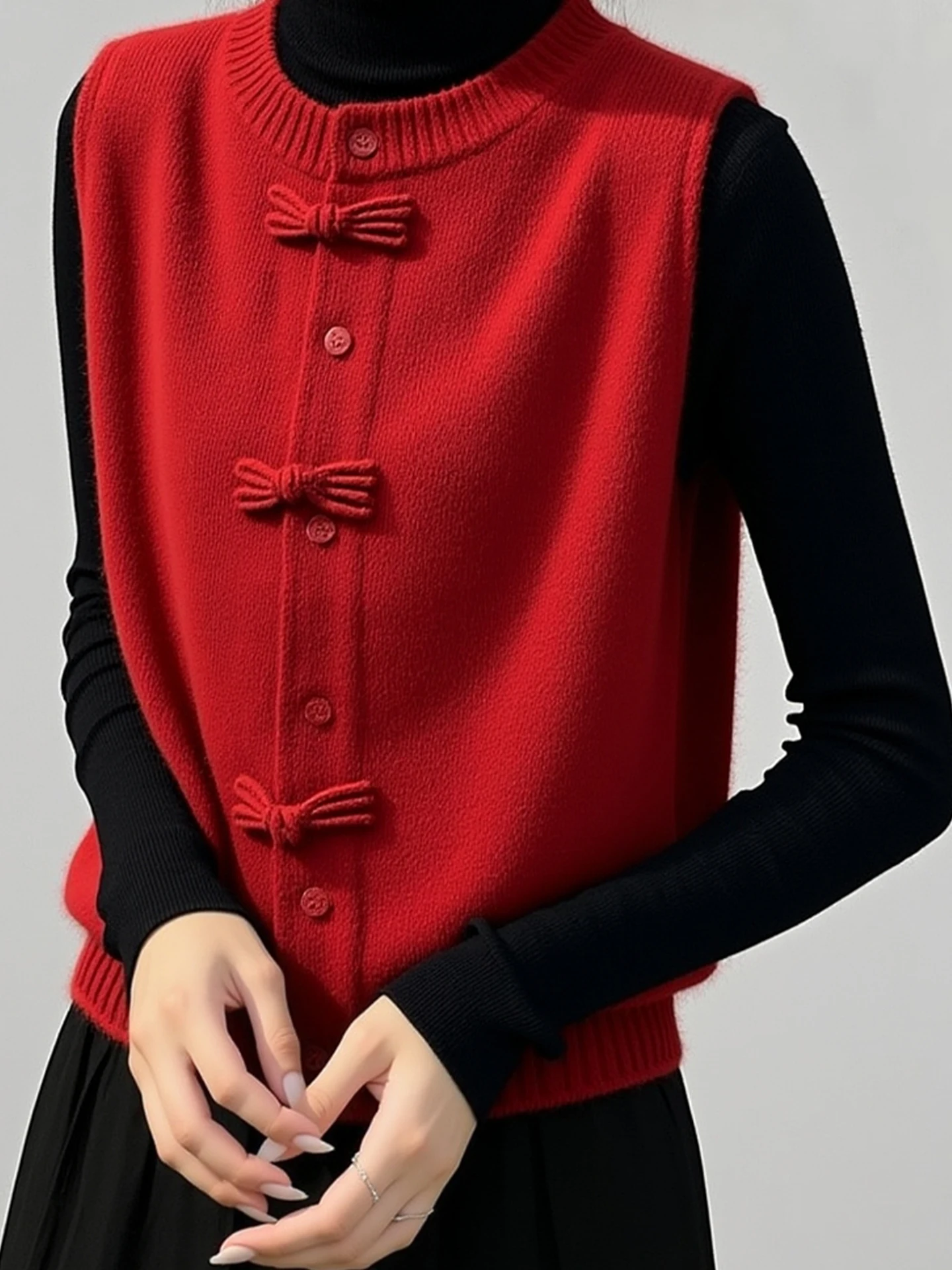 

Faionable Red Vest Layering Top New Year's Base Layer irt Winter Warmth-Kee round Ne Single-Button Closure Casual C...