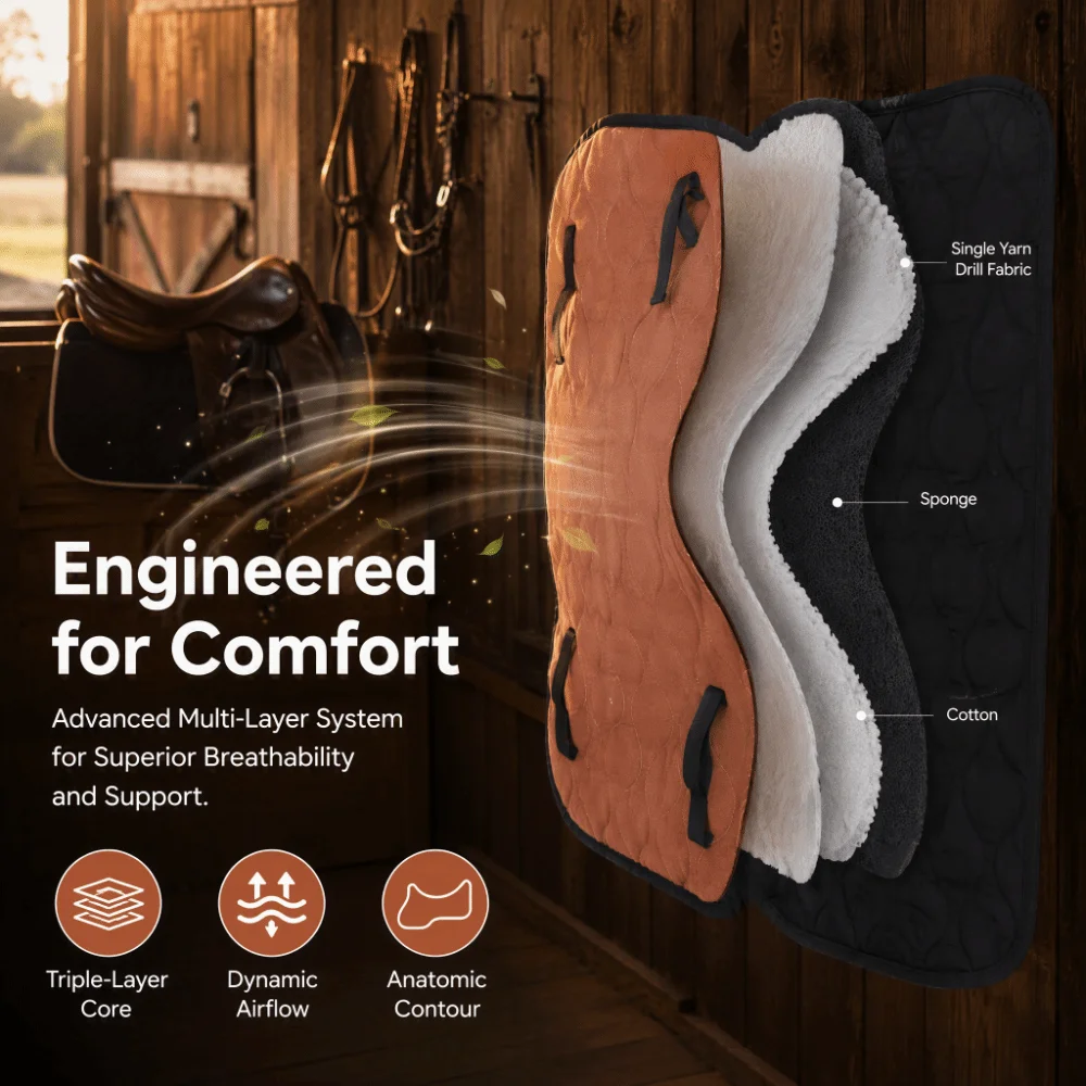 Durable 98x57cm Saddle Pad Sponge Cotton Horse Saddle Pad Anti-Slip Shock Absorbing Saddle Cloth Jumping Training