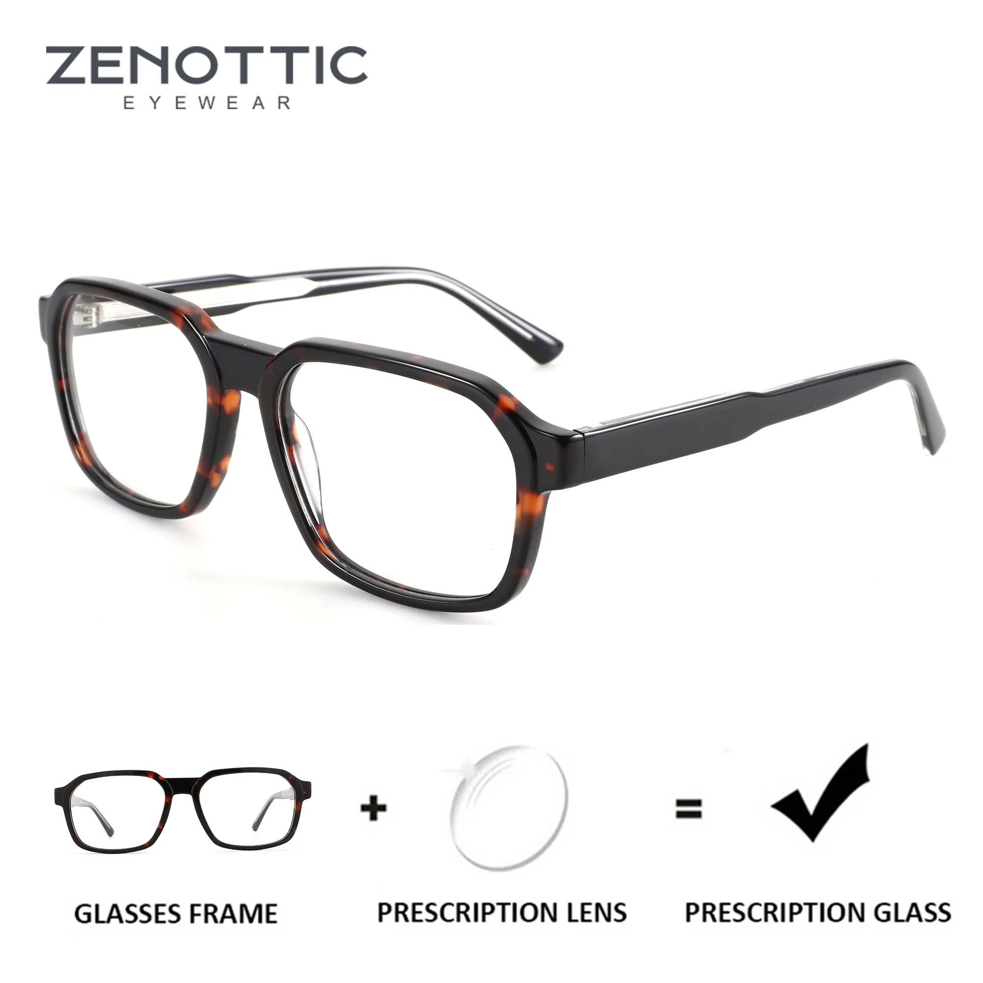 ZENOTTIC (taille M) Lunettes de vue en acétate pour hommes, verres progressifs avec verres personnalisés, lunettes optiques photochromiques