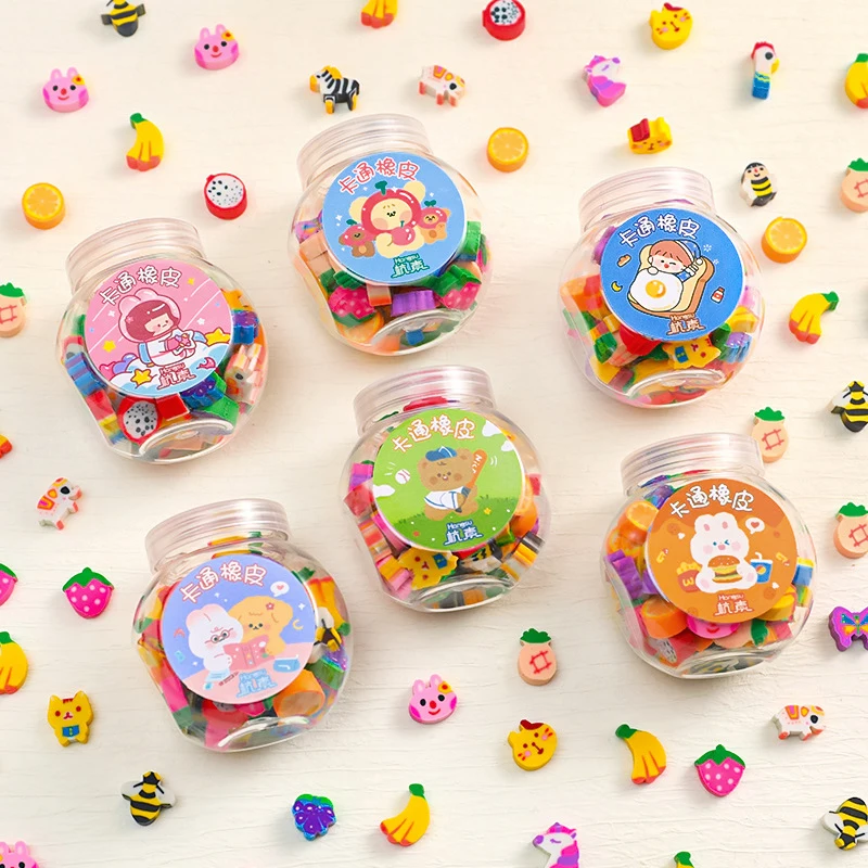 50pcs/set Cute Rubber Eraser Creative Animal Fruit Pencil Erasers Mini Kawaii Stationery Kids Student Office Supplies