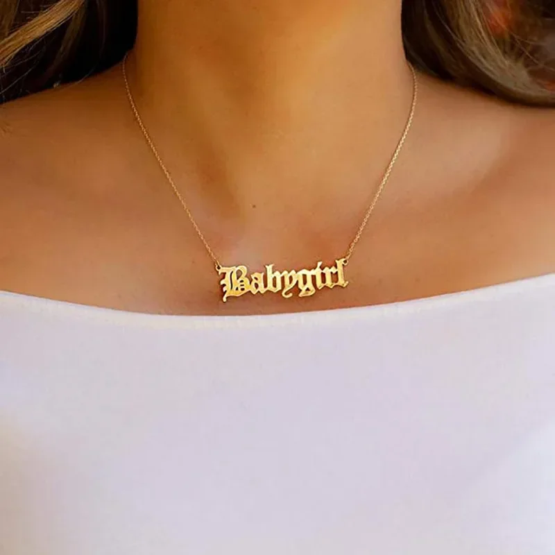 Honey Babygirl letter Pendant Necklaces For Women Stainless Steel Baby Chains Collar Choker Necklace Vintage Wedding Jewelry