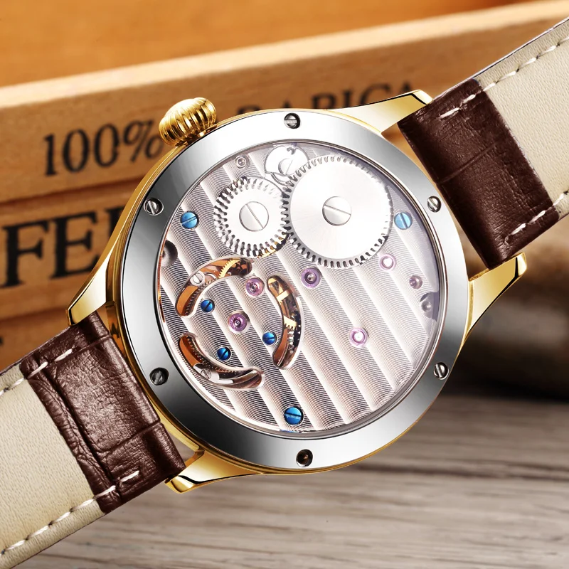 Aesop คู่มือ7001 Tourbillon การเคลื่อนไหวสังเคราะห์แซฟไฟร์คริสตัลสแตนเลสหนังแท้สะดวกสบายกันน้ำเรืองแสง