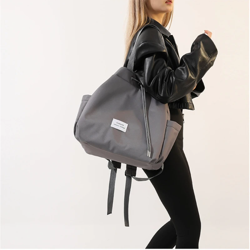 Large Capacity Handbag Couple Casual Trend All-match New Backpack Popular Design Solid Color Drawstring Pocket Student Commuter