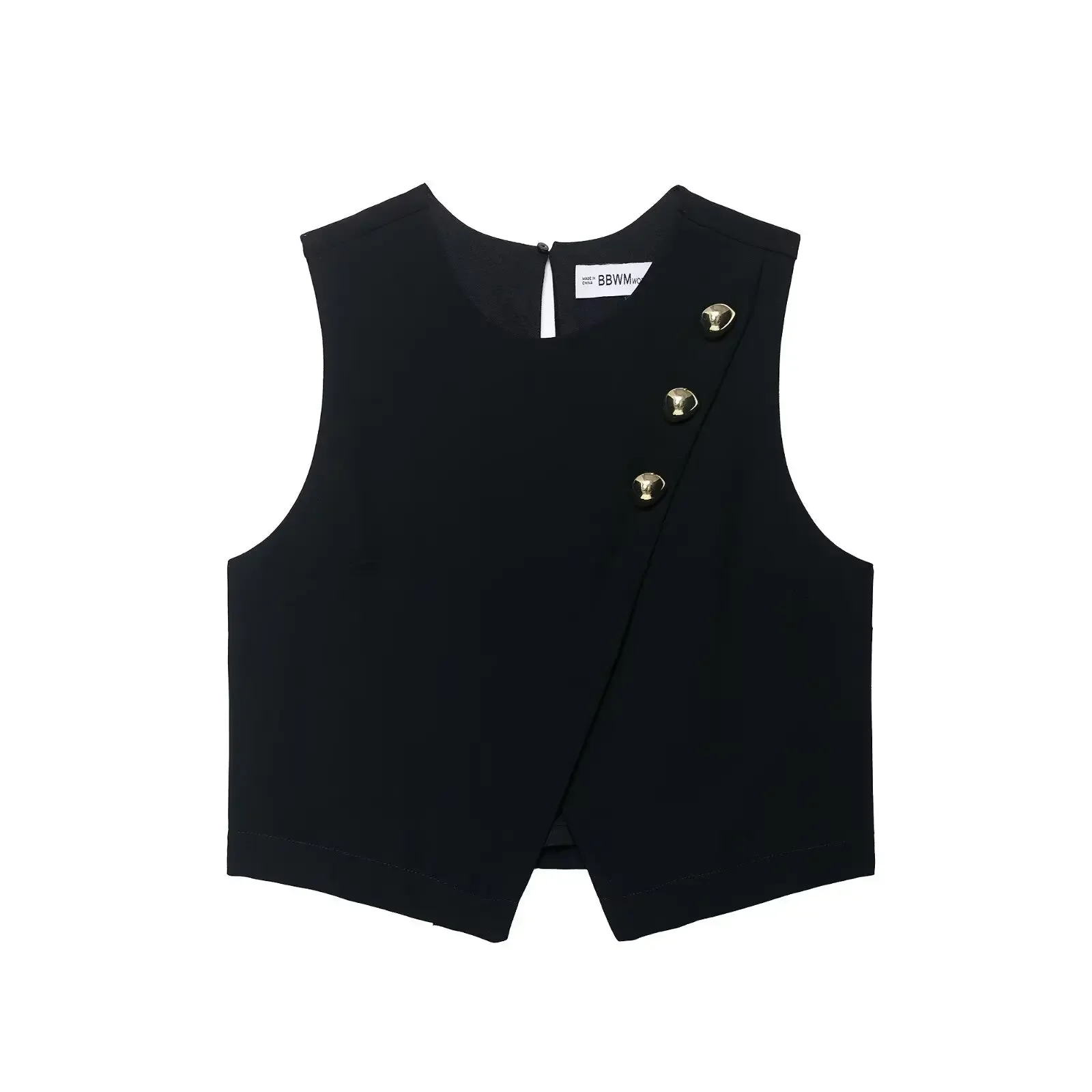 

New Sleeveless Spring Autumn Casual Vest Tops Women Metal Button Black Vest Top Fashion Asymmetrical Slim Fit Vest