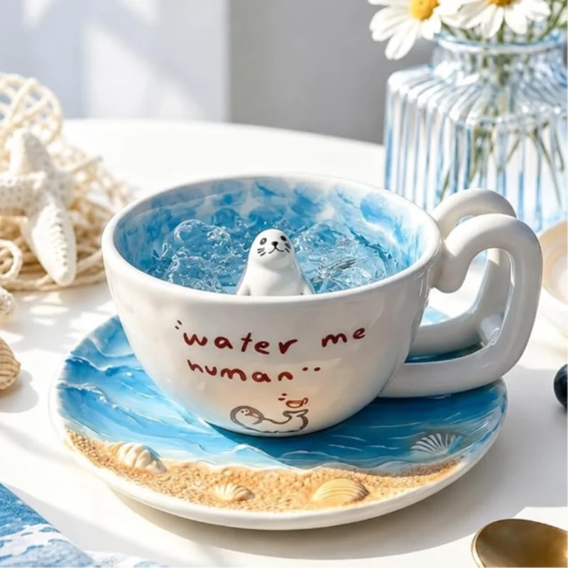Cute Seal Ceramic Mug Novelty 3d Standing Seal Figurine Handmade Coffee Cup Cute Cartoon Animal Inside Mug For Animal Lovers