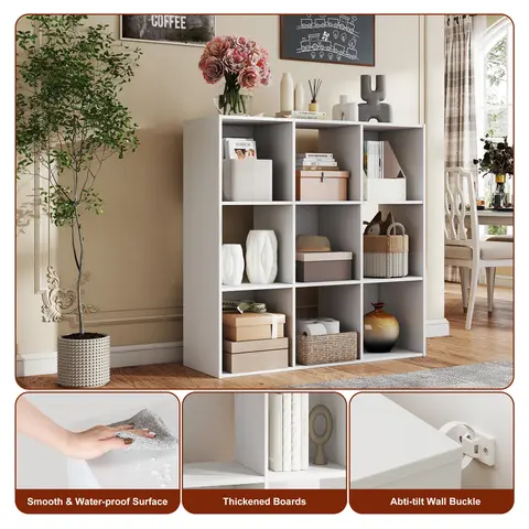 MCQ 9 Cube Storage Organizer Open Cube Bookshelf with 5 Removable Back Panels Display Storage Bookcase for Living Room Bedroom