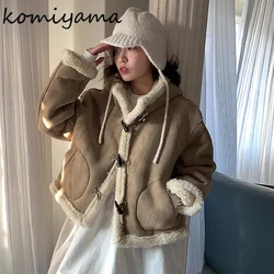 Horn Button Women 2024 Outerwears Hooded Chaquetas Mujer Long Sleeve Jacket Autumn Winter Warm Jackets All-in-one Coats