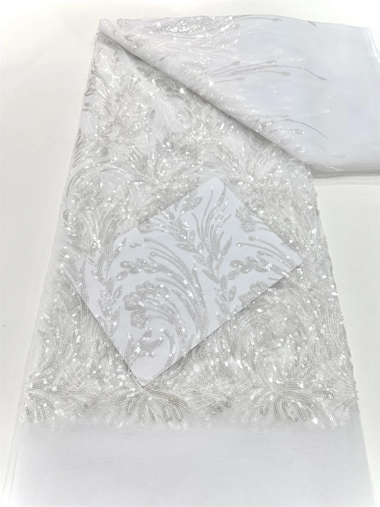 عالية الجودة الأفريقي الأخضر اليدوية مطرز أقمشة الدانتيل 2025 الخياطة الترتر التطريز النيجيري أقمشة الدانتيل النساء الزفاف