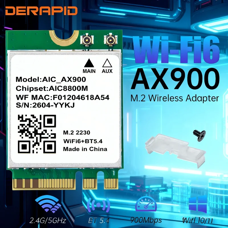 

AX900 WiFi 6 Bluetooth 5.4 PCIe-карта, двухдиапазонная беспроводная сетевая карта Wi-Fi 6 (2.4G/5.8GHz) для ноутбуков/ПК с Windows 10/11