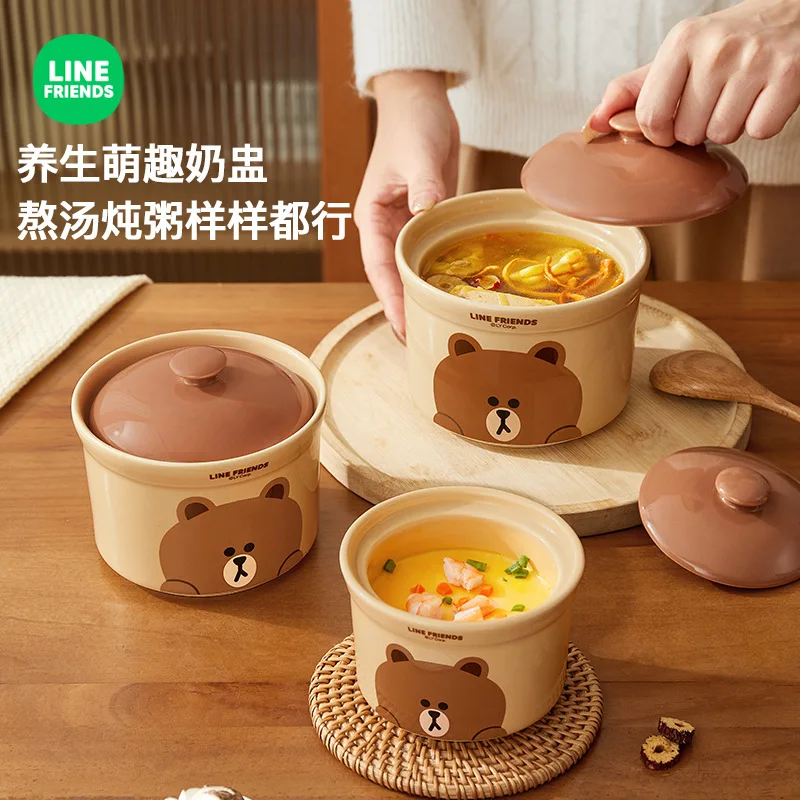 LINE FRIENDS Bird's Nest Stew Pot Ceramic Lided Stew Pot Waterproof Stew Pot Double Ear Steamed Egg Pot Special Soup Pot