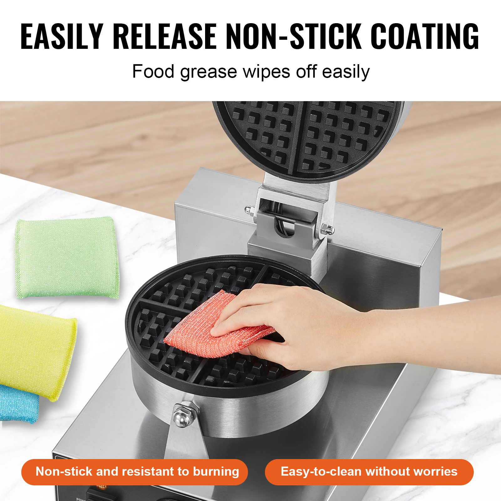 SucceBuy Commercial Waffle Maker Round Waffle Baker Machine Non-Stick Stainless Steel Belgian Waffle for Bakery Snack Bar