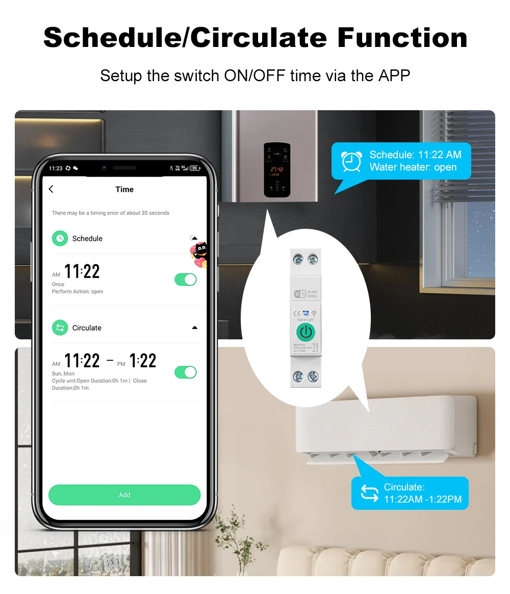 1-63A 1P+N WLAN-Smart-Leistungsschalter mit kWh-Messung, Timer-Relais, MCB, Spannungs- und Stromschutz, kompatibel mit Tuya, Alexa, Google – Detail 6