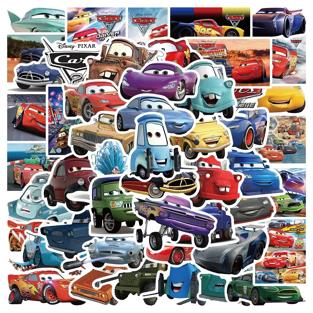 50PCS Disney Cartoon Cars Lightning McQueen Stickers Movie Anime Decal Guitar Laptop Cute Kawaii Sticker Pack Kids Girl Toy