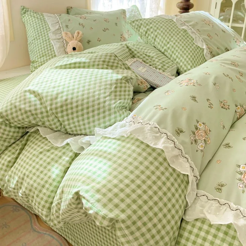Französisches pastorales Bettbezug-Set im Prinzessinnen-Stil, 2025, neue Rüschen, Spitze, Blumen, Schleife, Bettwäsche-Set für Mädchen, luxuriöses Bettwäsche-Set – Detail 8