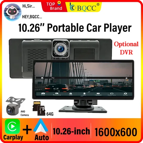 BQCC 범용 10.26'' 휴대용 자동차 플레이어 IPS 스크린 자동차 DVR 무선 Carplay 안드로이드 자동 BT FM 멀티미디어 스마트 스테레오 라디오