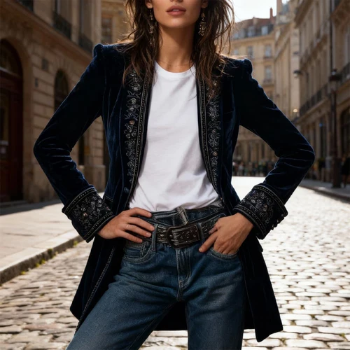 Abrigo Vintage étnico de terciopelo con estampado Floral para mujer, chaquetas ajustadas elegantes para otoño, cárdigan para mujer, prendas de vestir exteriores de manga larga para invierno