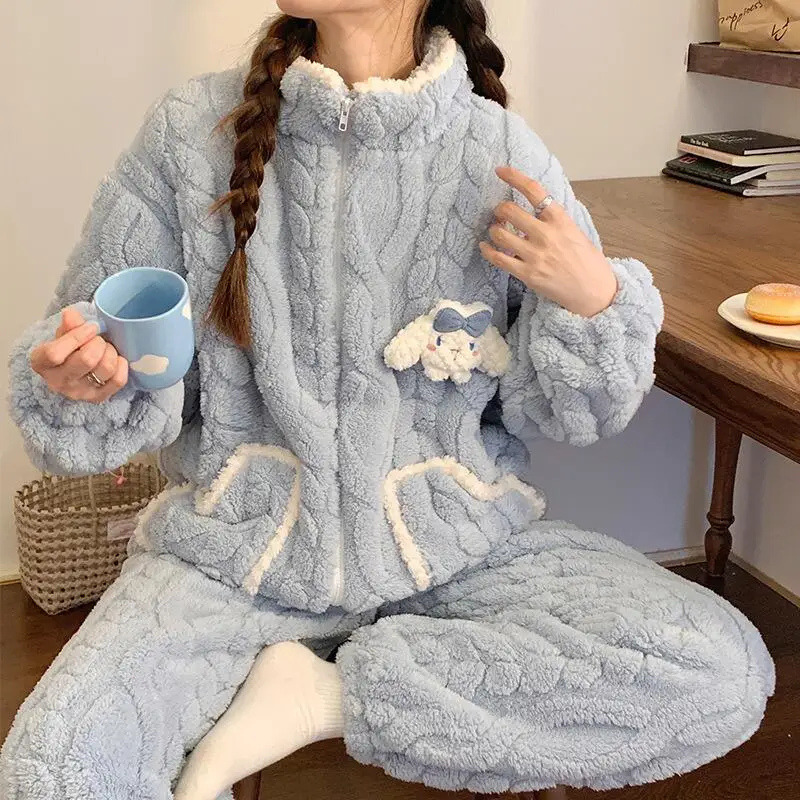 

Горячая женская пижама в стиле аниме My Melody с мультяшным изображением Cinnamoroll Kawaii, милый стиль, домашняя одежда для девочек, женские брюки, комплект с длинными рукавами