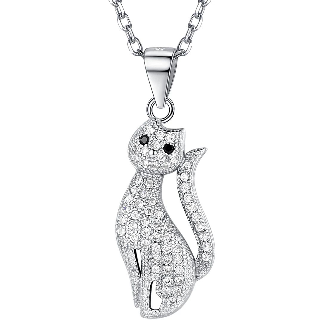 

Cute Cat Necklace Rhinestone with Chain Platinum Girls Charm Smooth Collarbone Necklace (Silver Chain CZ Full Cat Charm)