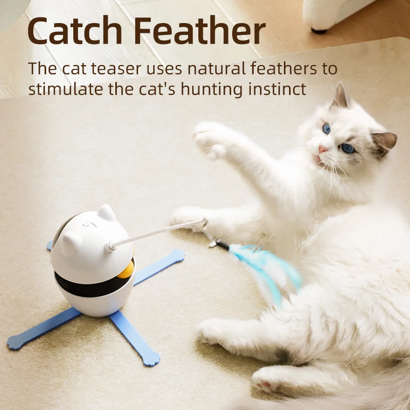 ROJECO 3 In 1 Interactive Cat Toys with Rolling Ball Automatic Cats Laser Toy with Feathers Wand Self-moving Indoor Pets Toy