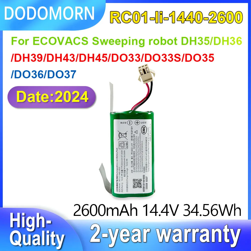 

DODOMORN Battery For ECOVACS Sweeping Robot DH35 DH36 DH39 DH43 DH45 DO33 DO33S DO35 DO36 DO37 RC01-li-1440-2600 14.4V 2600mAh