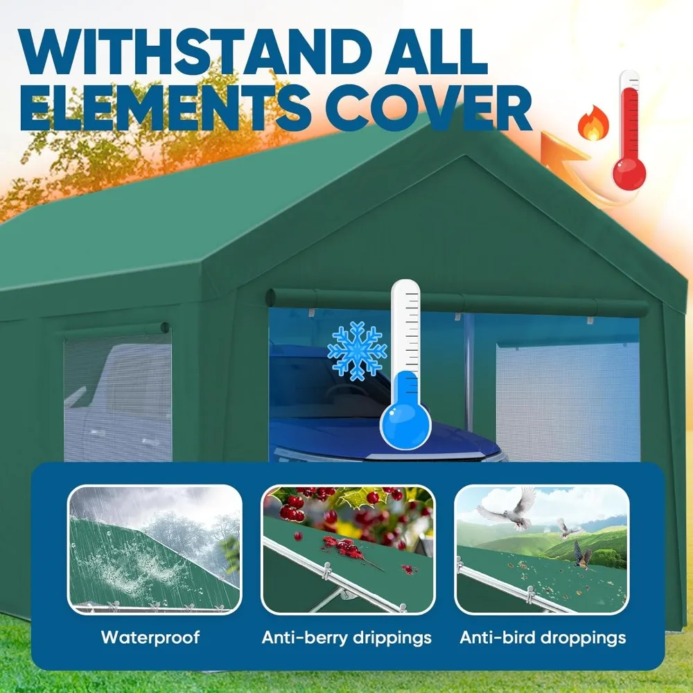 

Усиленный оцинкованный навес для автомобиля 10x20 футов - усиленный уличный гаражный тент с вентилируемыми рулонными вентиляционными окнами, на заказ