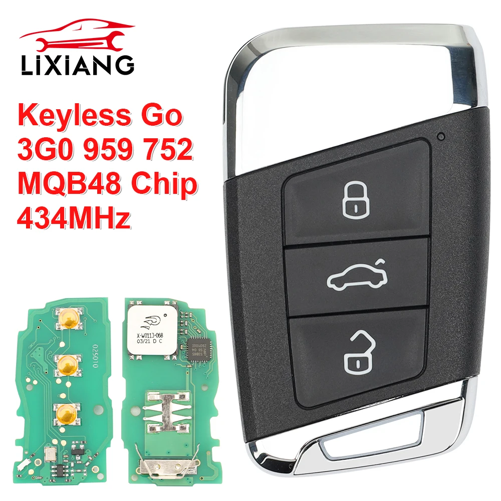 

LIXIANG Remote Smart Car Key For VW/Volkswagen Magotan B8 Superb A7 Passat Variant Keyless-Go 3Buttons ASK 433MHZ MAGOTAN MQB48