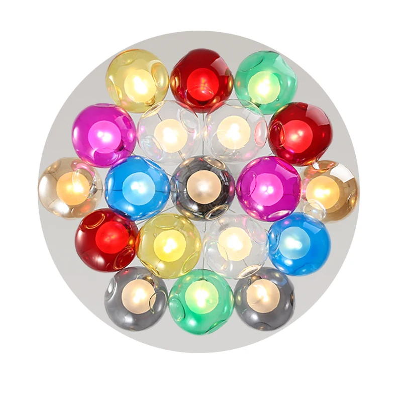 Kleurrijke Glazen Bal Bubble Kroonluchter Voor Wonen Eiland Winkel Hanger Creatieve Kinderen Eetkamer Huis Led Verlichting Decor