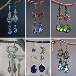 Vintage Court Style Star Moon Drop Earrings for Women Victorian Style Literary Earrings Elegant Personality Jewelry Accessories