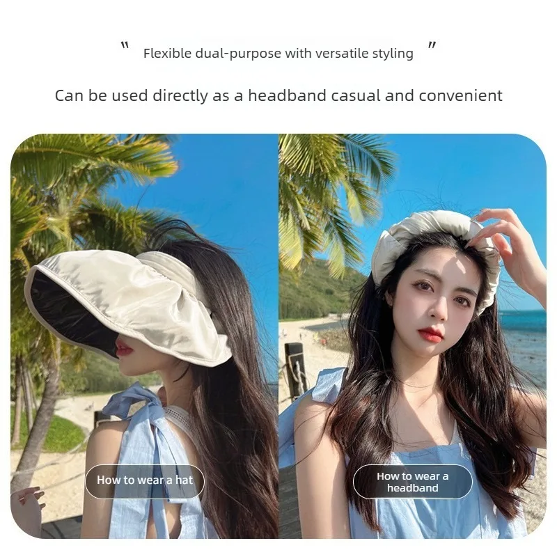 UPF50+ Foldable Headband Sun Visor Hat Dual-Use Full Face Sun Protection Beach Hiking Outdoor Summer Hats for Women view 6