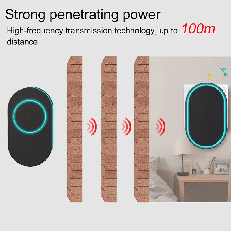 Campainha sem fio 433MHz botão impermeável Home Welcome Door Bell Suporte 39 Toques 5 níveis de volume Barreira livre 100m remoto