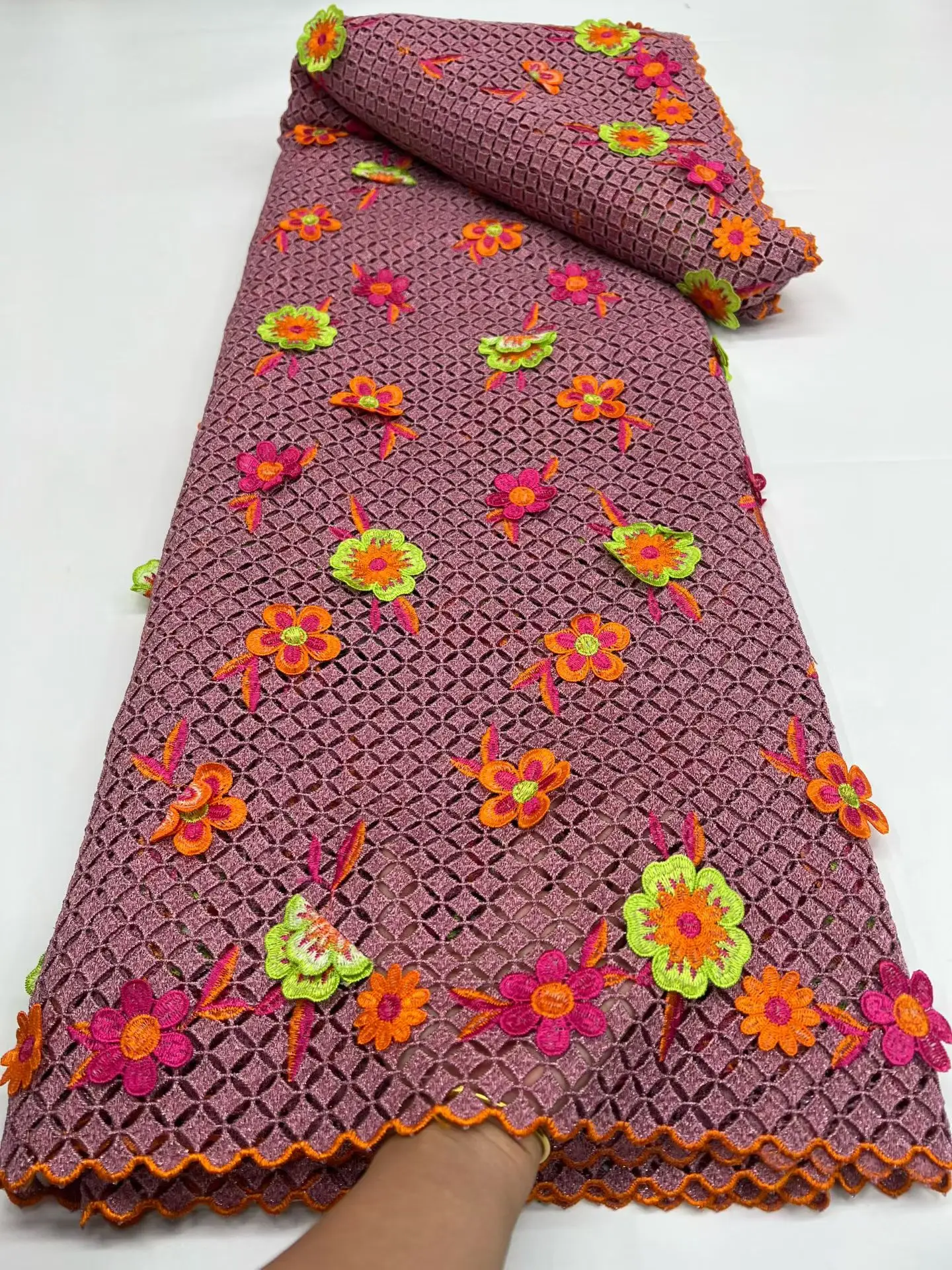 

Latest 3D Cord Guipure Lace Fabric Crystals African Lace Fabric 2026 High 3D Nigerian Water Soluble Material for Dress M53-1