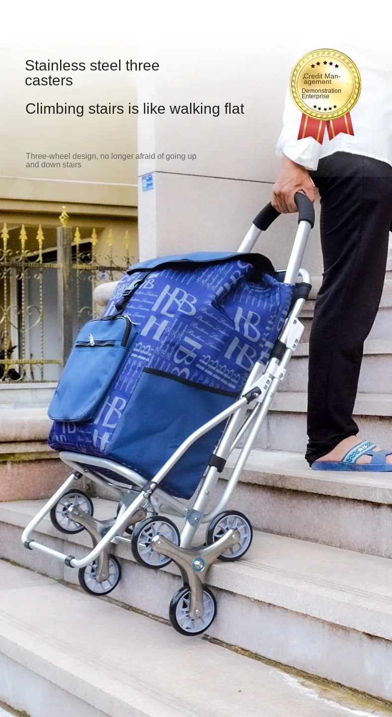 Imagem -02 - Carrinho de Tração Dobrável com Assento Carrinho de Compras de Liga de Alumínio Bolsa Oxford Impermeável Rodas de Escalada Design Portátil