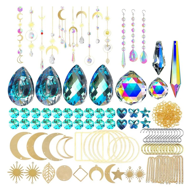 Kits de atrapasoles de cristal de piezas, colgante candelabro, piezas de prismas de cristal, colgantes de fabricante de arcoíris, cuentas de atrapamoscas de sol DIY, duradero, 370