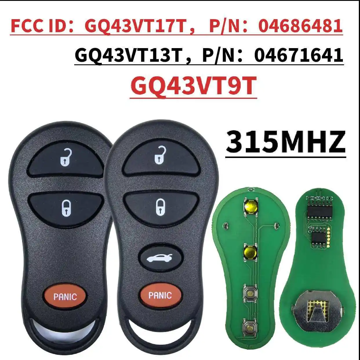 

Пульт дистанционного управления Jingxin GQ43VT9T/GQ43VT13T/GQ43VT17T с 3/4 кнопками, 315 МГц, для Jeep Grand Cherokee 1998-2004, Chrysler CONCORDE