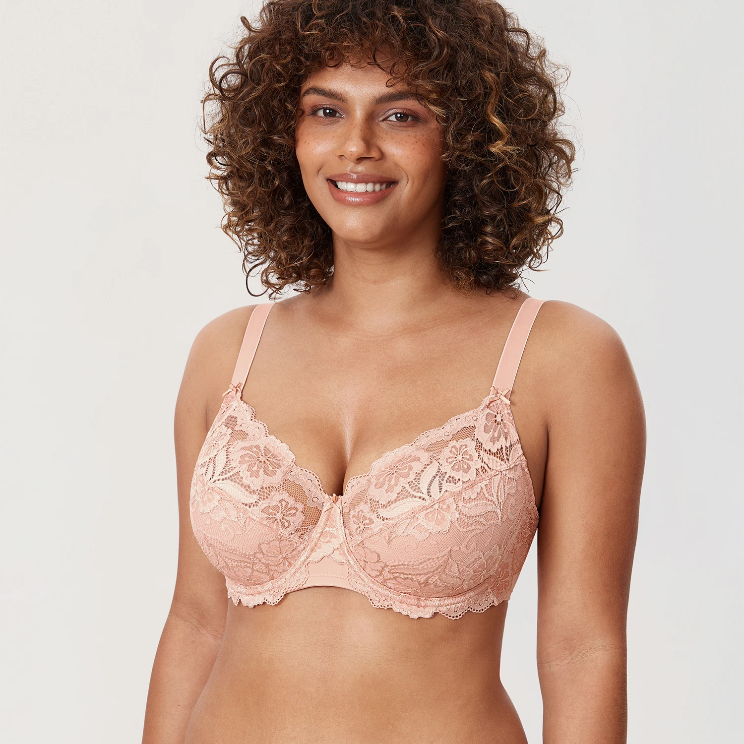 Delimira – soutien-gorge en dentelle florale pour femmes, couverture complète, sans armature, grande taille