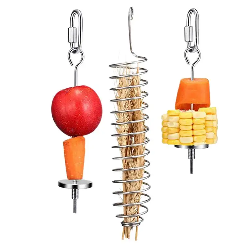 

Bird Toys For Conures Fruit Feeder Treat Skewer Parrot Chew Toys 3 Pieces Stainless Steel Cage Accessories Foraging Pet Supplies